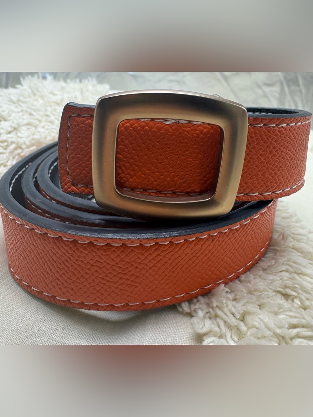 Women’s Burnt Orange Faux Leather Belt Brushed Metal Buckle